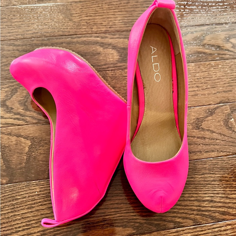 Aldo Neon Pink Wedge Heels